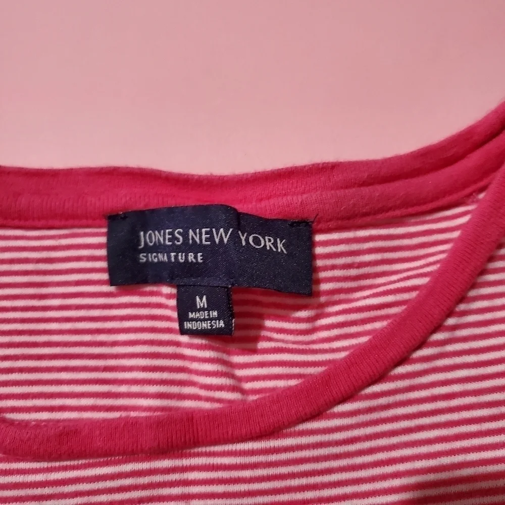 Vintage Y2K 00s Pink and White Stripped T Shirt - Picture 3 of 3